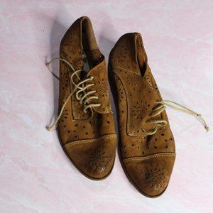 Ess Enza Brown Leather Floral Cutout Oxford Brogues Sz 39